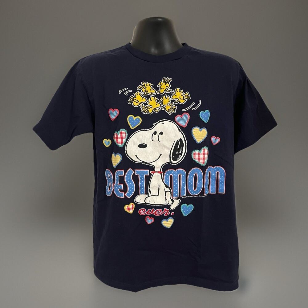 VTG 90s Peanuts Snoopy Best Mom Ever Mothers Day T-Shirt Short Sleeve Blue L